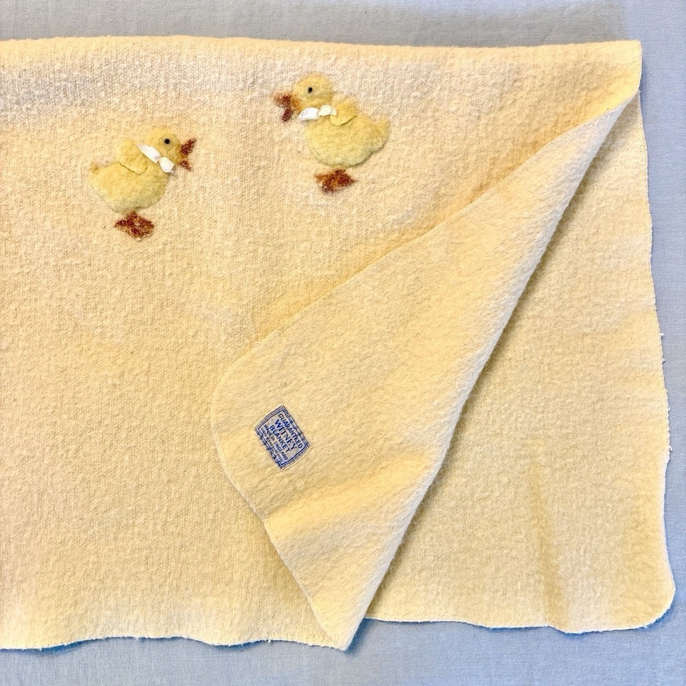 Vtg Guaranteed Witney Wool Blend Baby Blanket England 83cm X 59cm Yellow Ducks